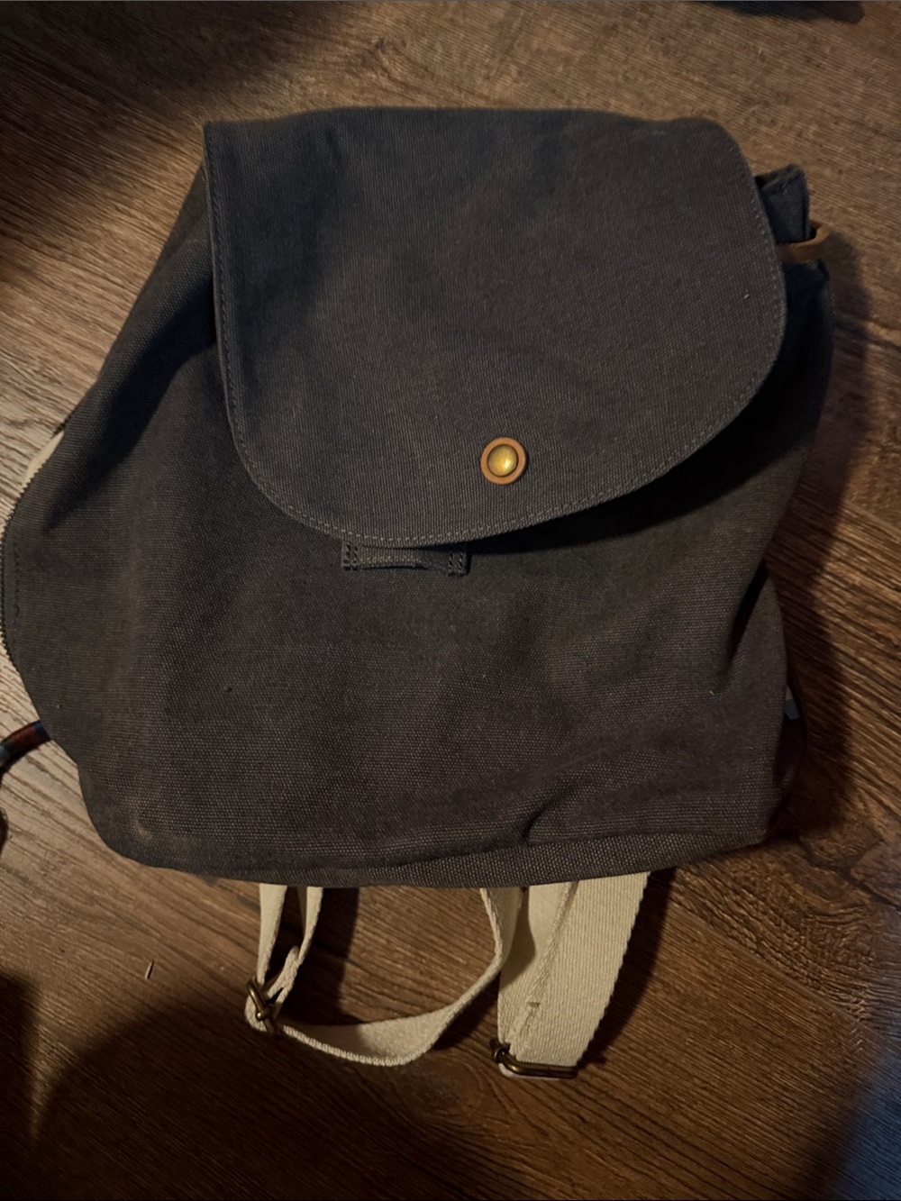 Toms Black Mini Canvas Flap Backpack with Cream Straps